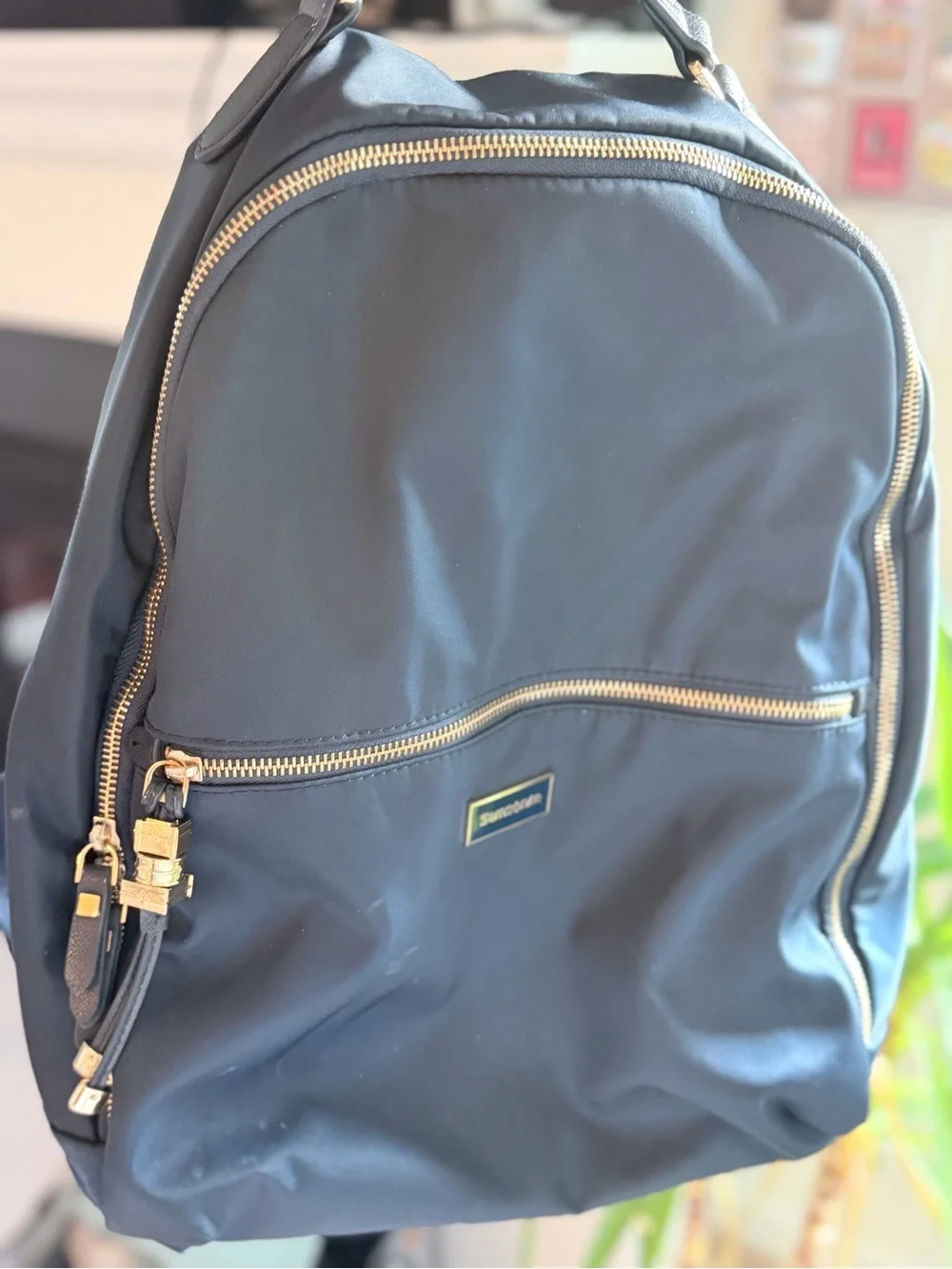 Samsonite Dark Navy Karissa Biz  Backpack 14.1” . Nylon w Gold Hardware Accents